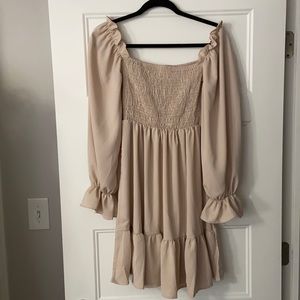 Beige off the shoulder/ or on shoulder dress